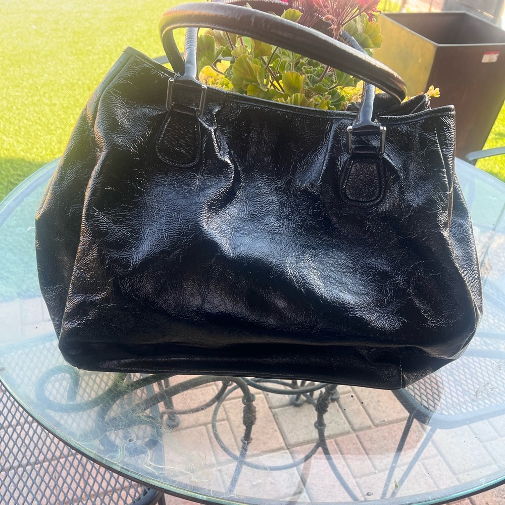 HOBO Black Leather Shoulder Bag with Glossy Finish